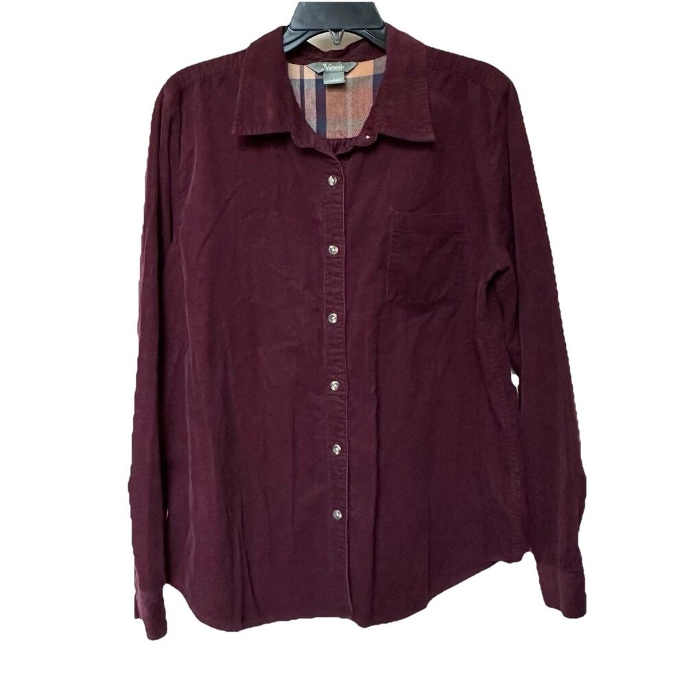 Natural Reflections Corduroy Top Women’s Lg Long Sleeve Button Up Cabin Preppy